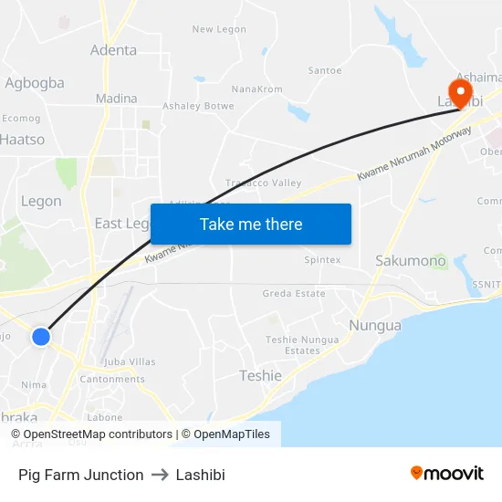 Pig Farm Junction to Lashibi map