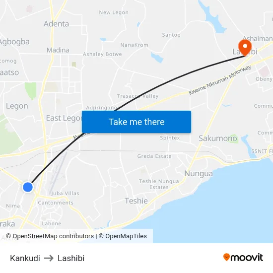 Kankudi to Lashibi map