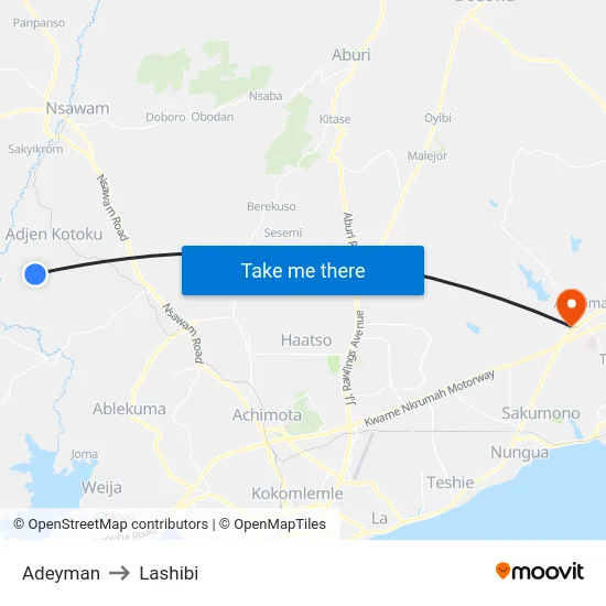 Adeyman to Lashibi map