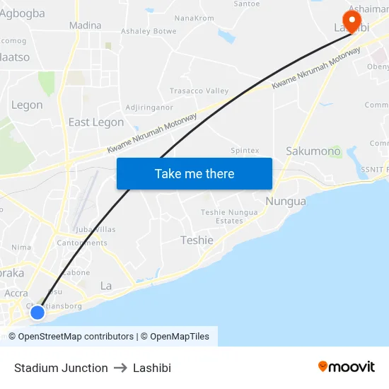 Stadium Junction to Lashibi map