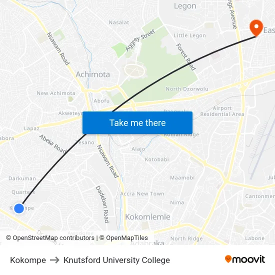 Kokompe to Knutsford University College map