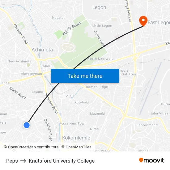 Peps to Knutsford University College map