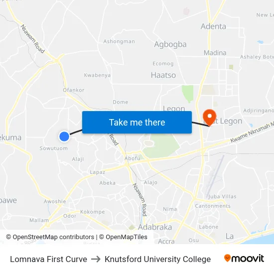 Lomnava First Curve to Knutsford University College map