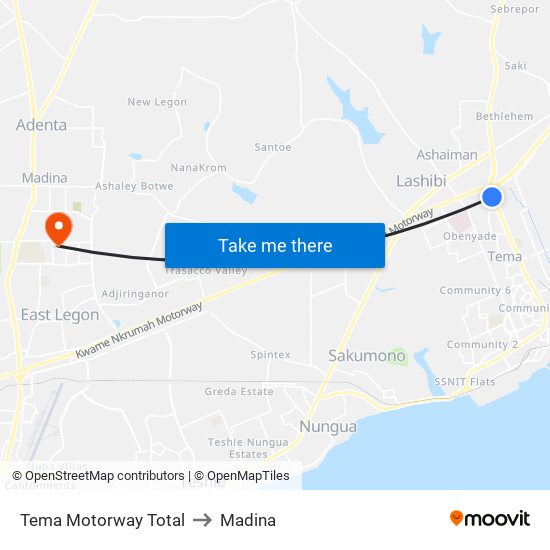 Tema Motorway Total to Madina map