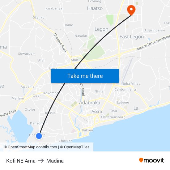 Kofi NE Ama to Madina map