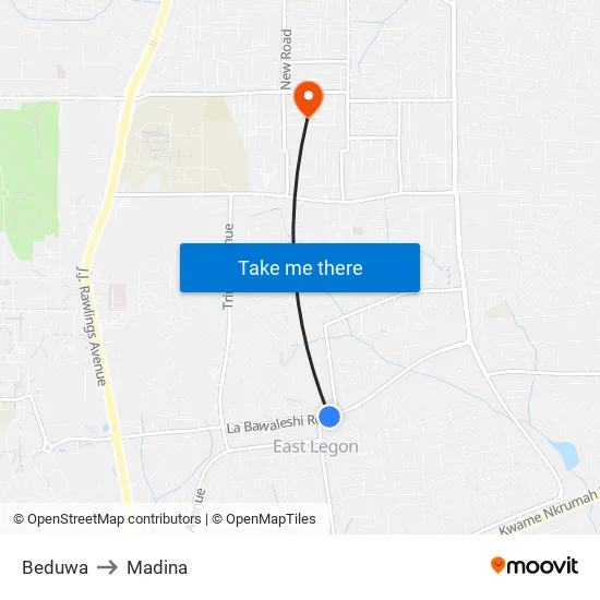 Beduwa to Madina map