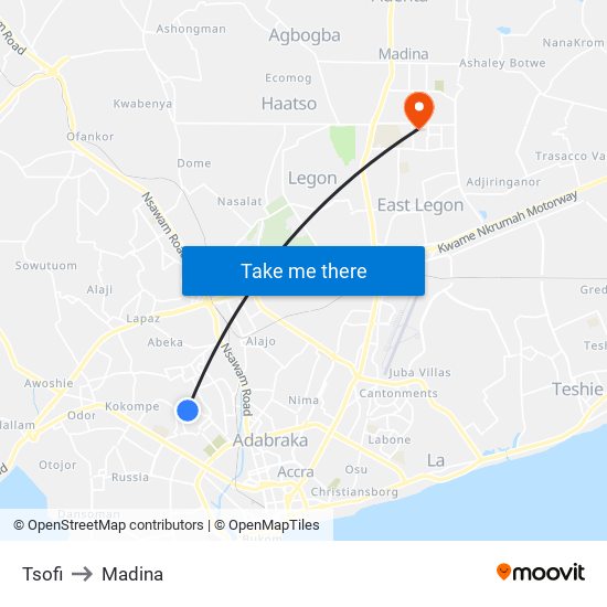 Tsofi to Madina map