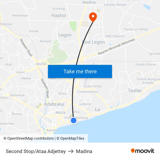 Second Stop/Ataa Adjettey to Madina map