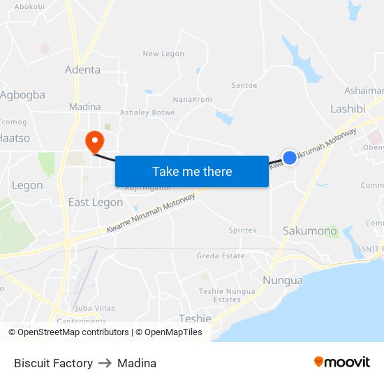 Biscuit Factory to Madina map