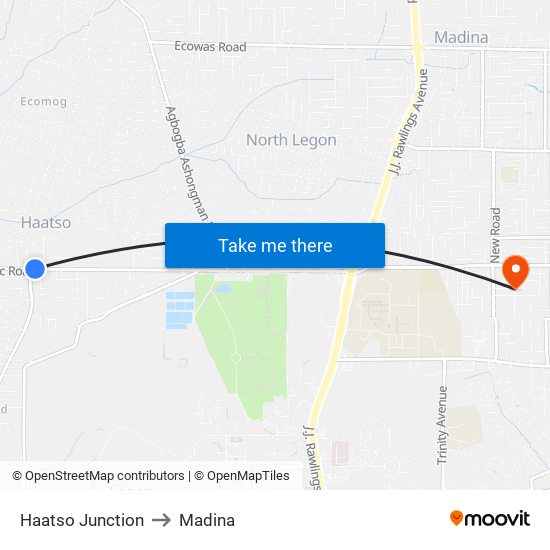 Haatso Junction to Madina map
