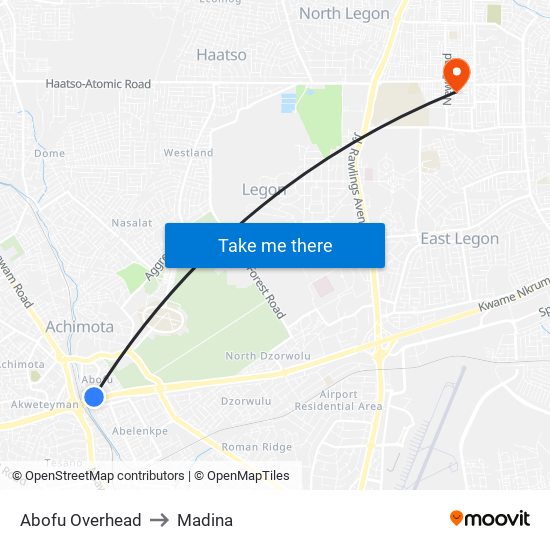 Abofu Overhead to Madina map