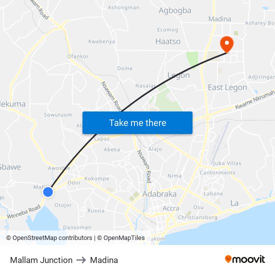Mallam Junction to Madina map