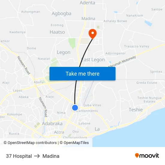 37 Hospital to Madina map