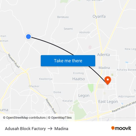 Adusah Block Factory to Madina map