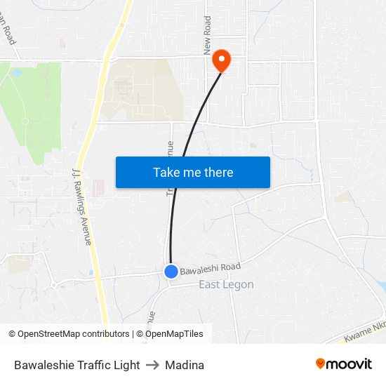 Bawaleshie Traffic Light to Madina map