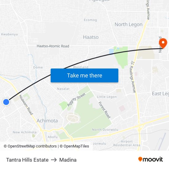 Tantra Hills Estate to Madina map