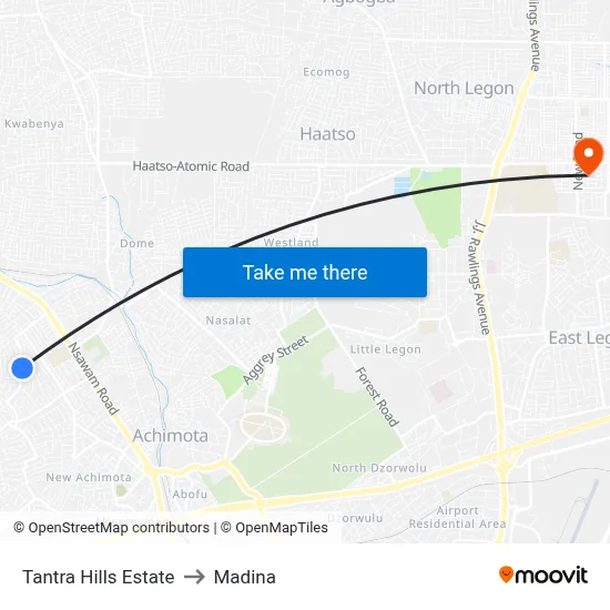 Tantra Hills Estate to Madina map