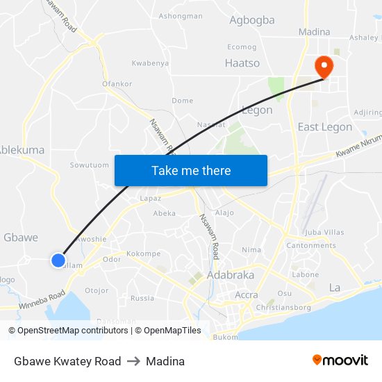 Gbawe Kwatey Road to Madina map