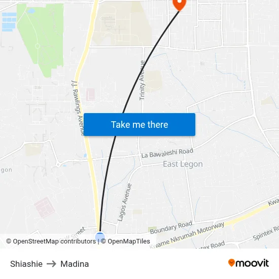 Shiashie to Madina map