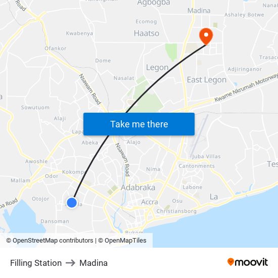 Filling Station to Madina map