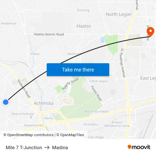 Mile 7 T-Junction to Madina map