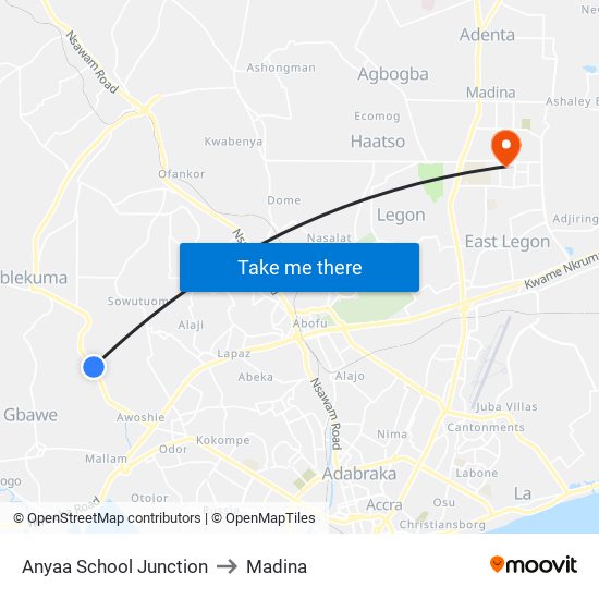 Anyaa School Junction to Madina map