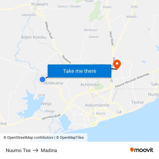 Nuumo Tse to Madina map