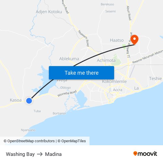 Washing Bay to Madina map