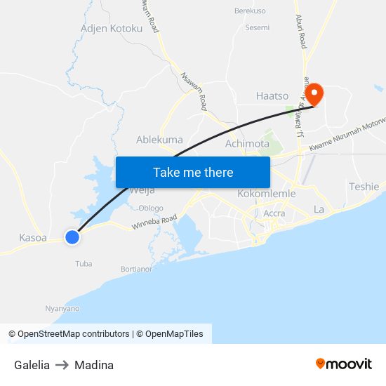 Galelia to Madina map