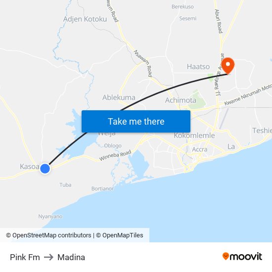 Pink Fm to Madina map