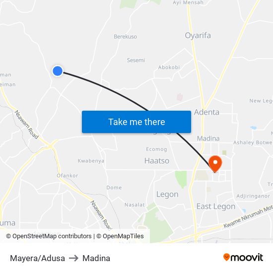 Mayera/Adusa to Madina map