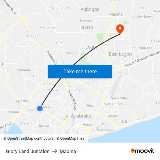 Glory Land Junction to Madina map