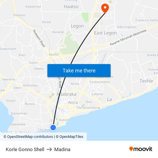 Korle Gonno Shell to Madina map