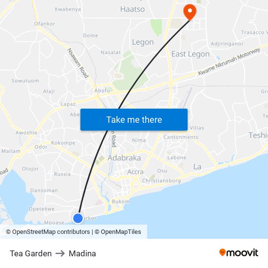 Tea Garden to Madina map