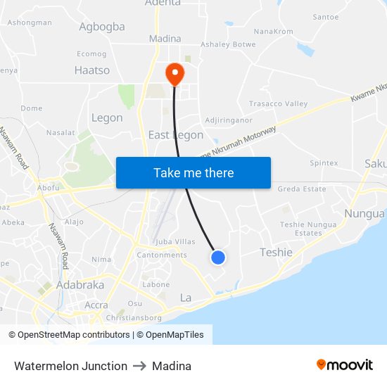 Watermelon Junction to Madina map