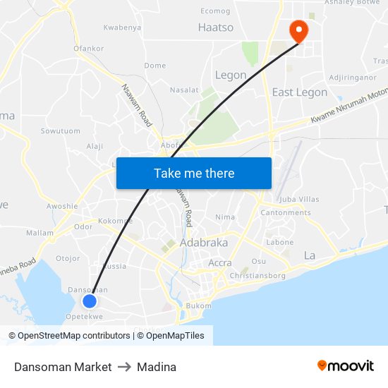 Dansoman Market to Madina map