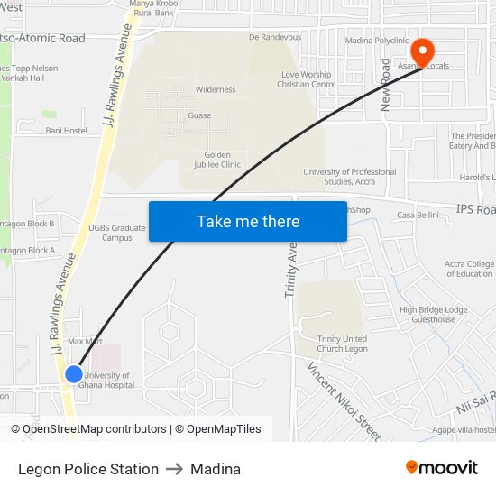 Legon Police Station to Madina map