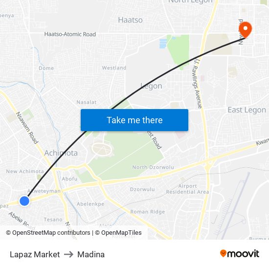 Lapaz Market to Madina map