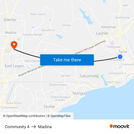 Community 4 to Madina map