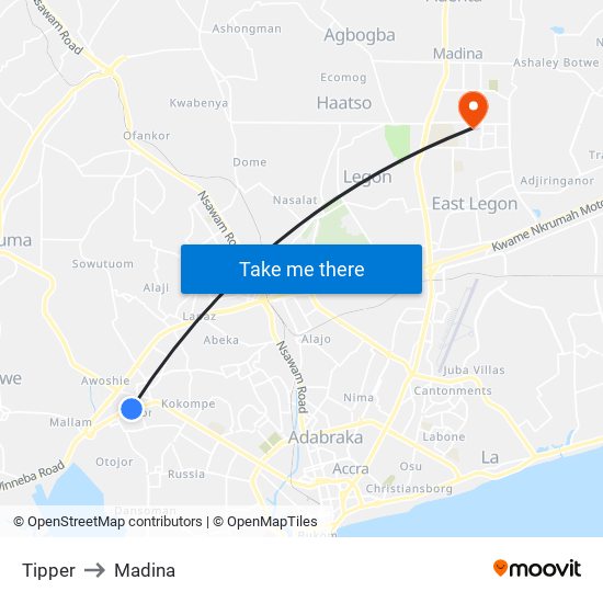 Tipper to Madina map