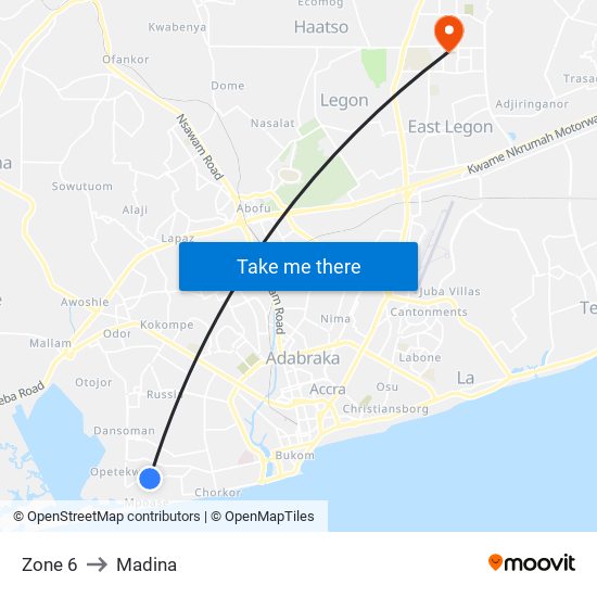 Zone 6 to Madina map
