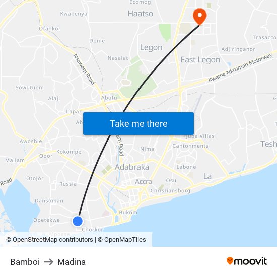 Bamboi to Madina map