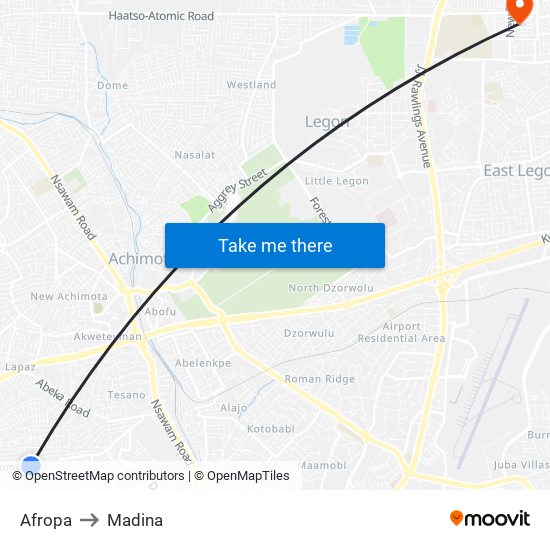 Afropa to Madina map