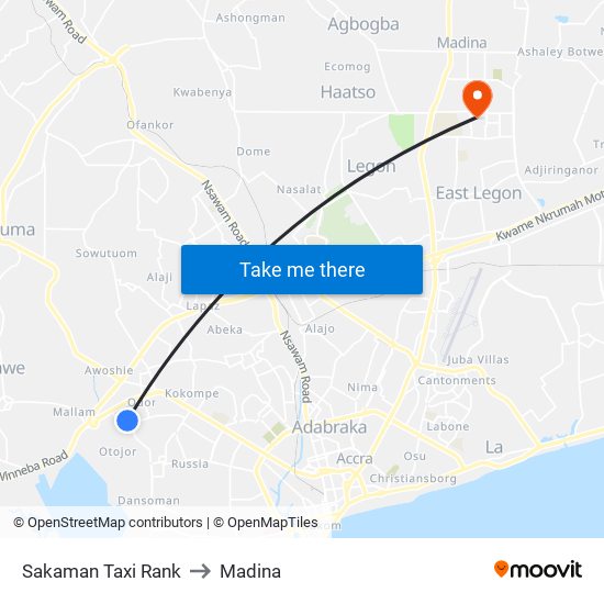 Sakaman Taxi Rank to Madina map