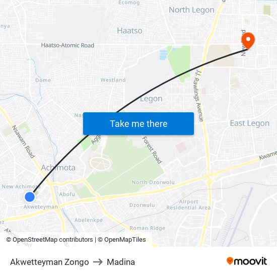 Akwetteyman Zongo to Madina map