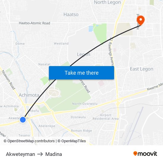 Akweteyman to Madina map