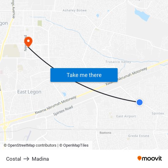 Costal to Madina map