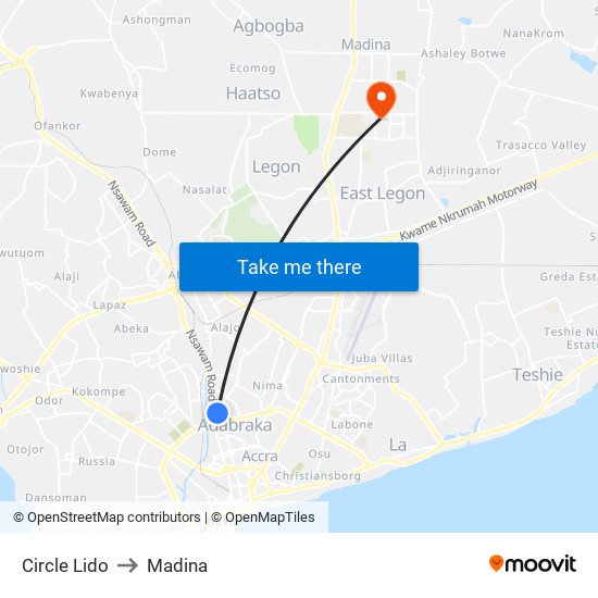 Circle Lido to Madina map