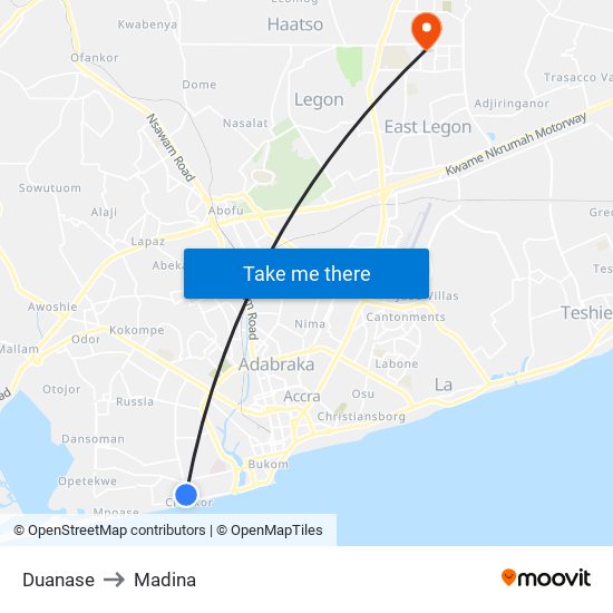 Duanase to Madina map