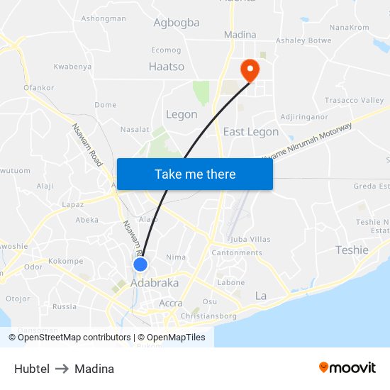 Hubtel to Madina map